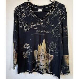 Impulse Californai Vtg Venice Italy XL Ruffle Hem Graphic Shirt Fairy Grunge Y2K